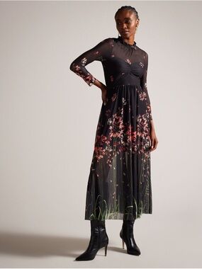 Ted Baker Susena Mesh Overlay Midaxi Dress with High Neck